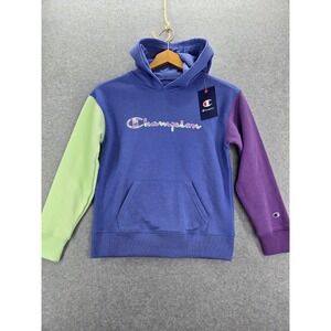 NWT CHAMPION Girls Colorblock L/S Hooded Sweatshirt‎ Blue Purple Green Size M